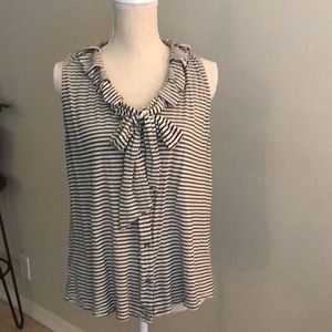 Anthropologie M black white stripe bow button tank